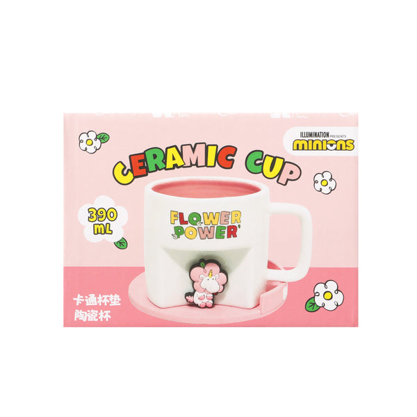 Daisy Minions Collection Ceramic Cup with Cartoon Coaster (390mL) (Pink)