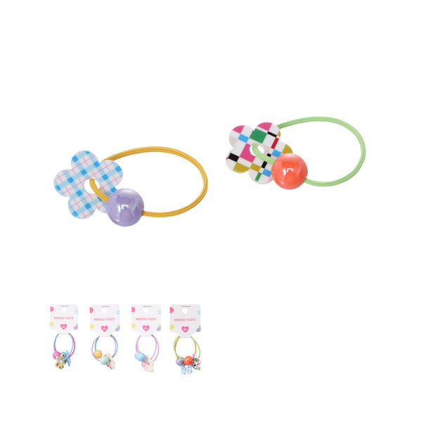 Solid Color Flower Bead Hair Ties (2 pcs)