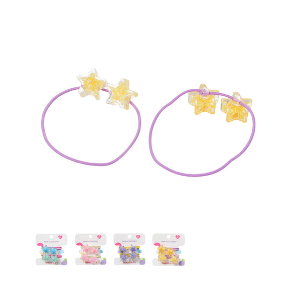 Shiny Pink Star Hair Ties (2 pcs)