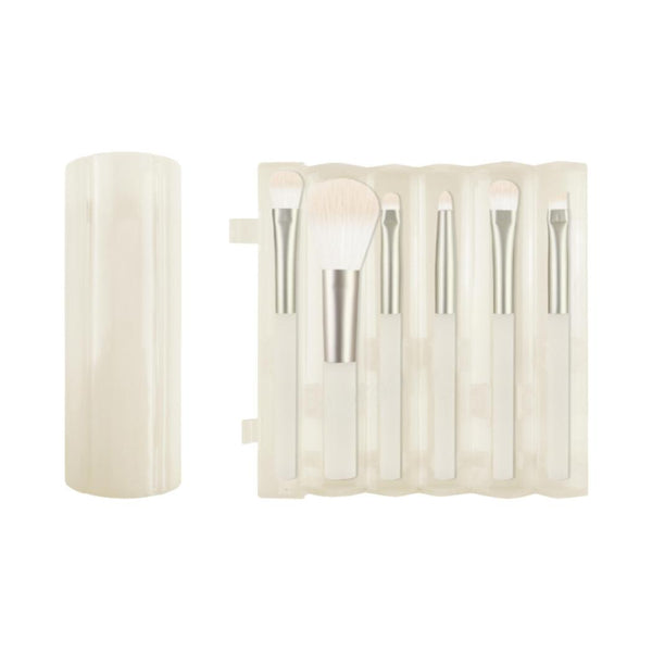 Portable Series Makeup Brush 6-Piece Set with Cylinder Holder (Warm Beige)
