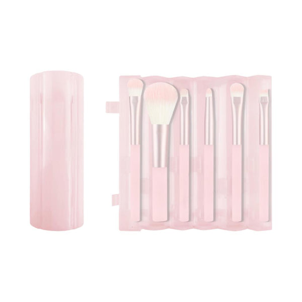 Portable Series Makeup Brush 6-Piece Set with Cylinder Holder (Sakura Pink)