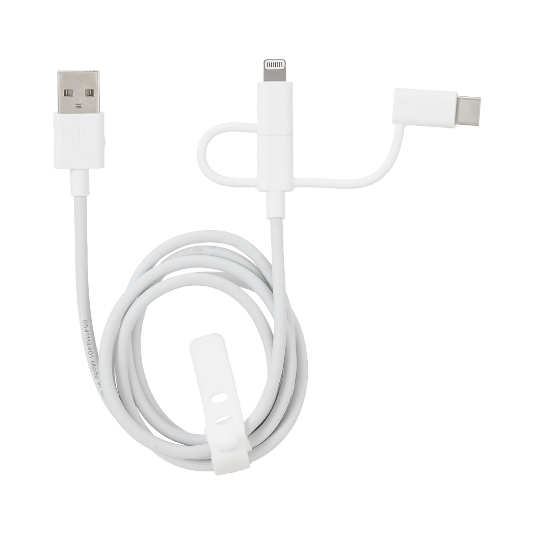 1m 3-in-1 Fast Charge Cable, Lightning/Type C/Micro (White)