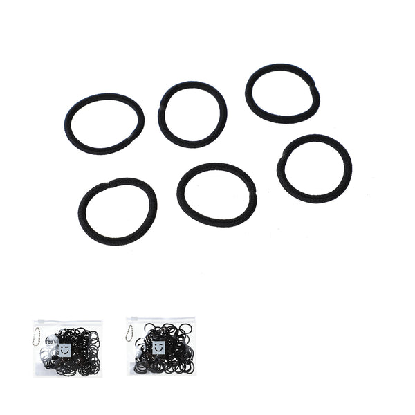 Mini Black Hair Ties with Storage Bag (100 pcs)