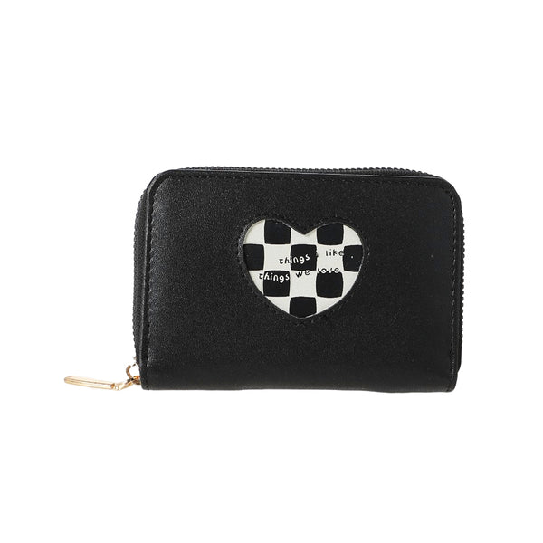 Heart Shape Plaid Women's Short Wallet with Round Zipper(Black)