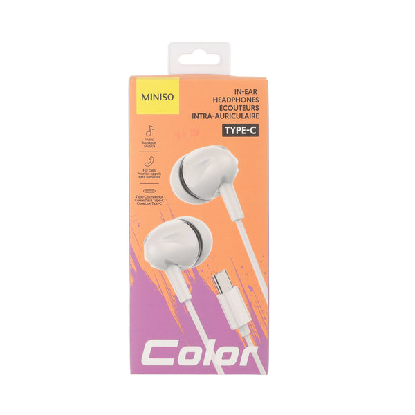 Type-C In-ear Wired Headphones with Microphone  Model: 22E27(White)