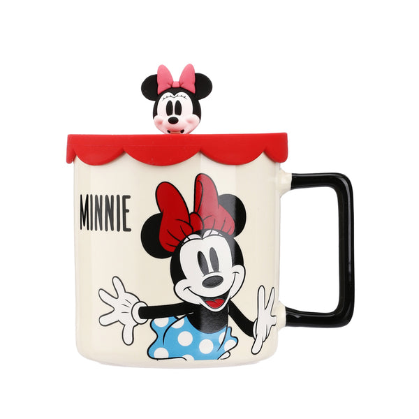 Disney Mickey Mouse Collection Cartoon Ceramic Cup with Silicone Lid (425mL)(Model A, Minnie)