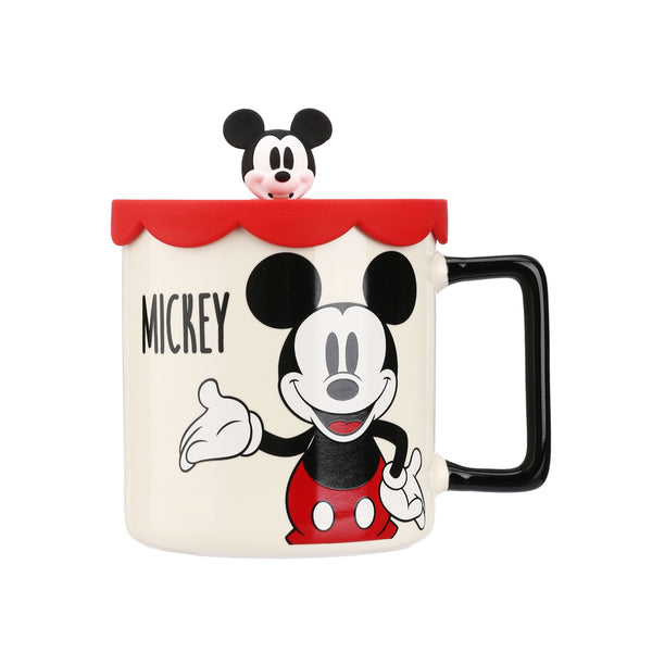 Disney Mickey Mouse Collection Cartoon Ceramic Cup with Silicone Lid (425mL)(Model A, Mickey)