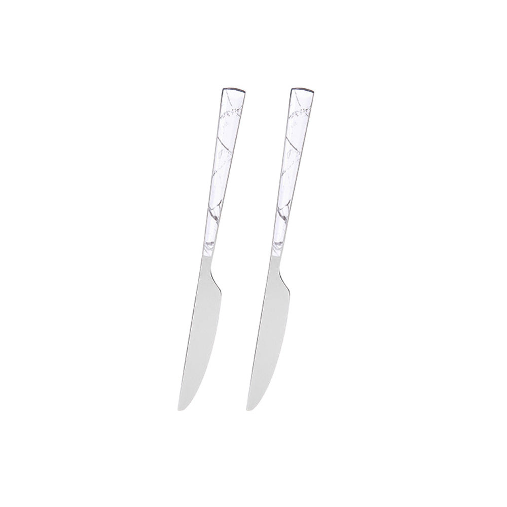 Pack Of 2 | Marble Pattern Stainless Steel Dinner Knife-White