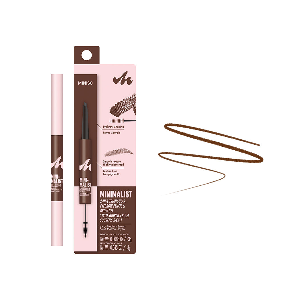 Minimalist 2-in-1 Triangular Eyebrow Pencil & Brow Gel (03 Medium Brow ...