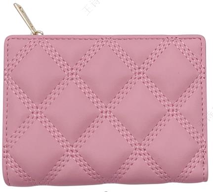 Women's Diamond Pattern Quilted Bifold Short Zipper Wallet(Pink)