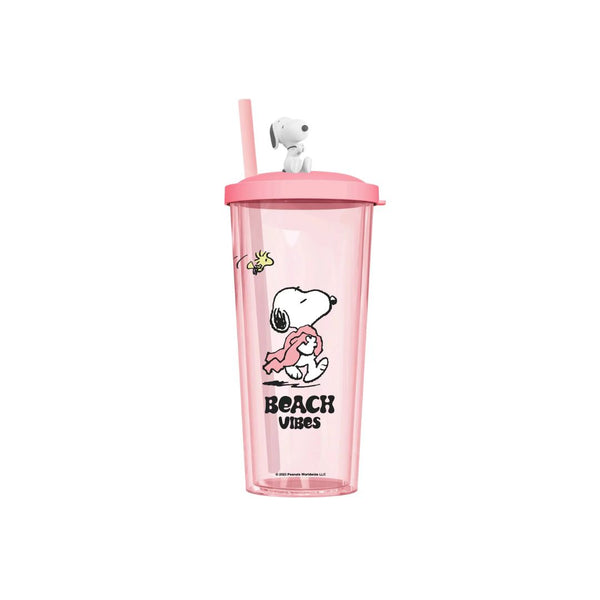 Snoopy Summer Travel Collection Plastic Tumbler with Straw (550mL)(Pink)