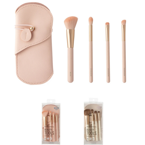 Skin-Friendly Portable Makeup Brushes Set (4 pcs & Storage Case)