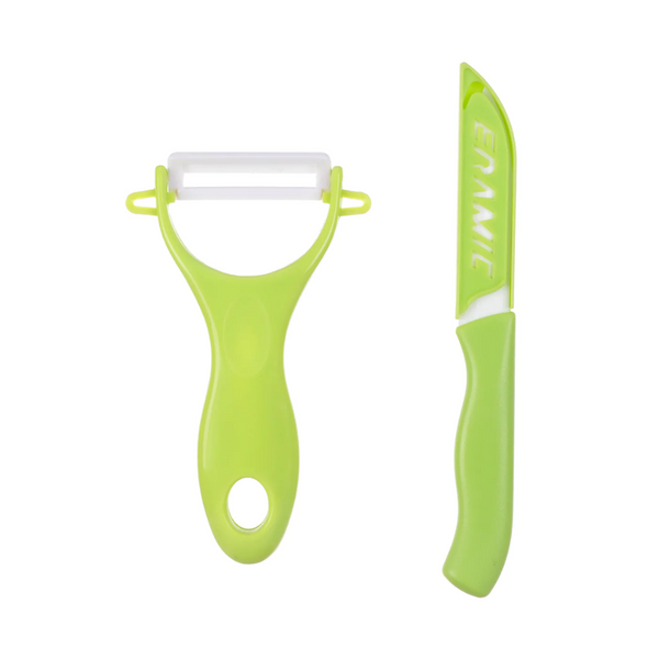 Household Ceramic Knife and Peeler Set (Green)