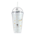 Star Series Double-layer Plastic Bottle with Straw 420ml(White)