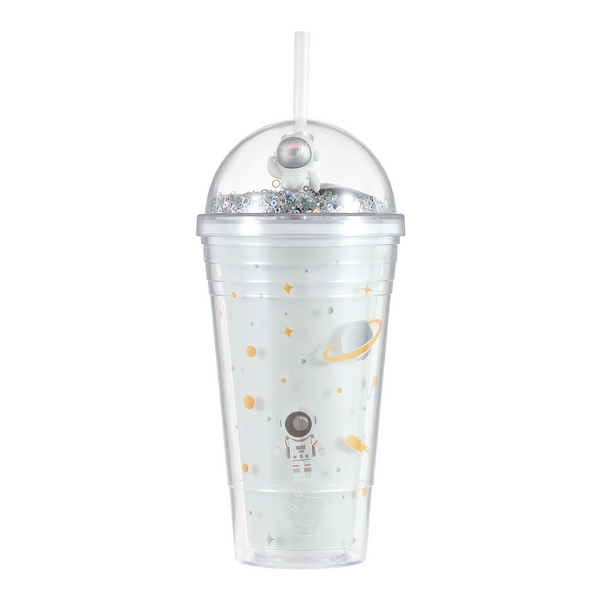 Star Series Double-layer Plastic Bottle with Straw 420ml(White)