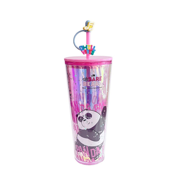 We Bare Bears Seaside Music Festival Double Wall Plastic Tumbler with Straw (800mL)(Panda)