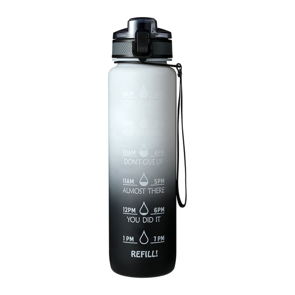 Gradient Series Cool Water Bottle with Strap for Sports -1000mL (Black & White)