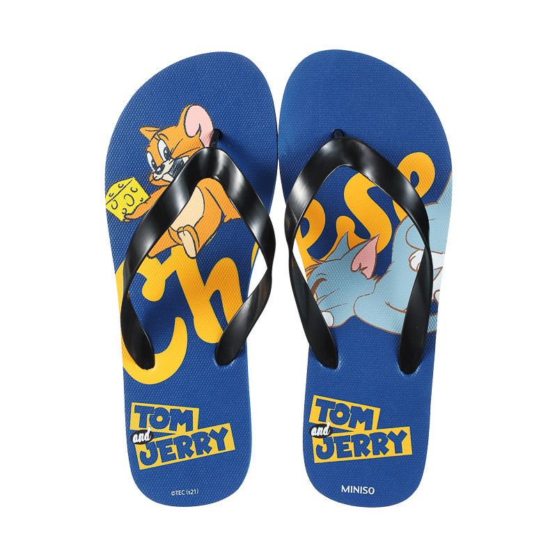 (Blue)(41-42) Tom & Jerry I love cheese Collection Flip-Flops for Men