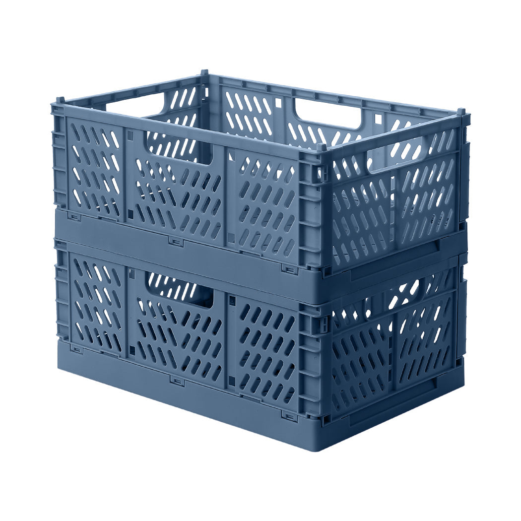 Foldable Storage Basket, M (2 pcs)(Grayish Blue)