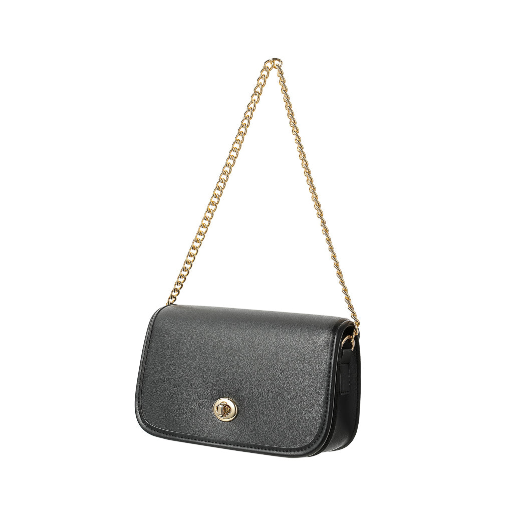 Rectangle Shoulder Bag with Twist Lock (Black)