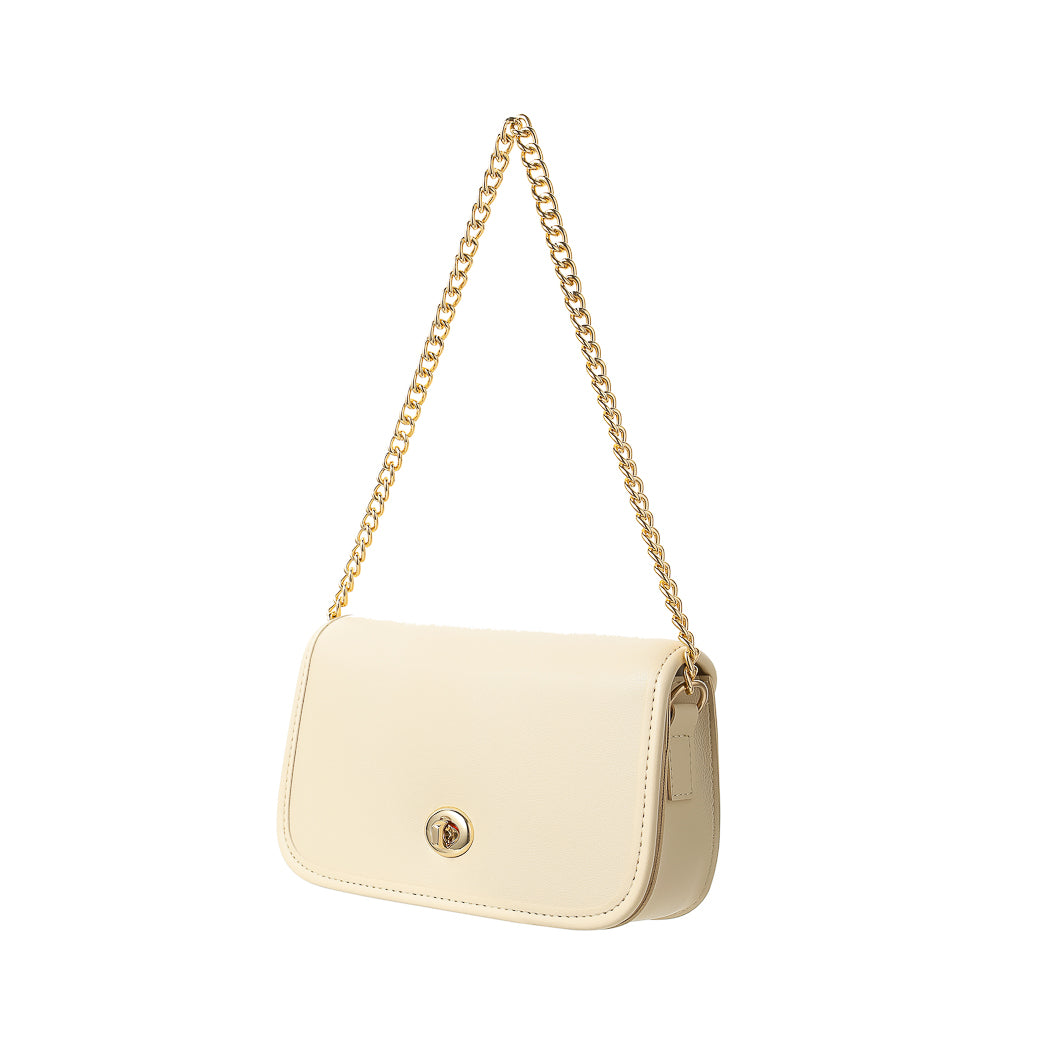Rectangle Shoulder Bag with Twist Lock (Apricot)