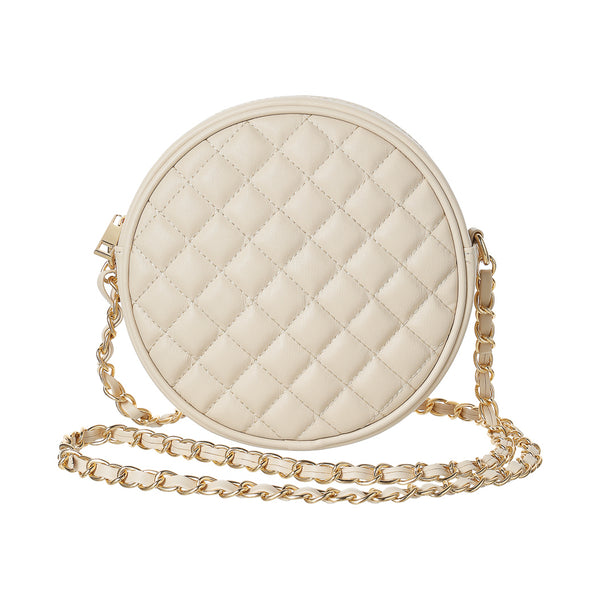 Diamond Lattice Pattern Round Crossbody Bag(Off White)