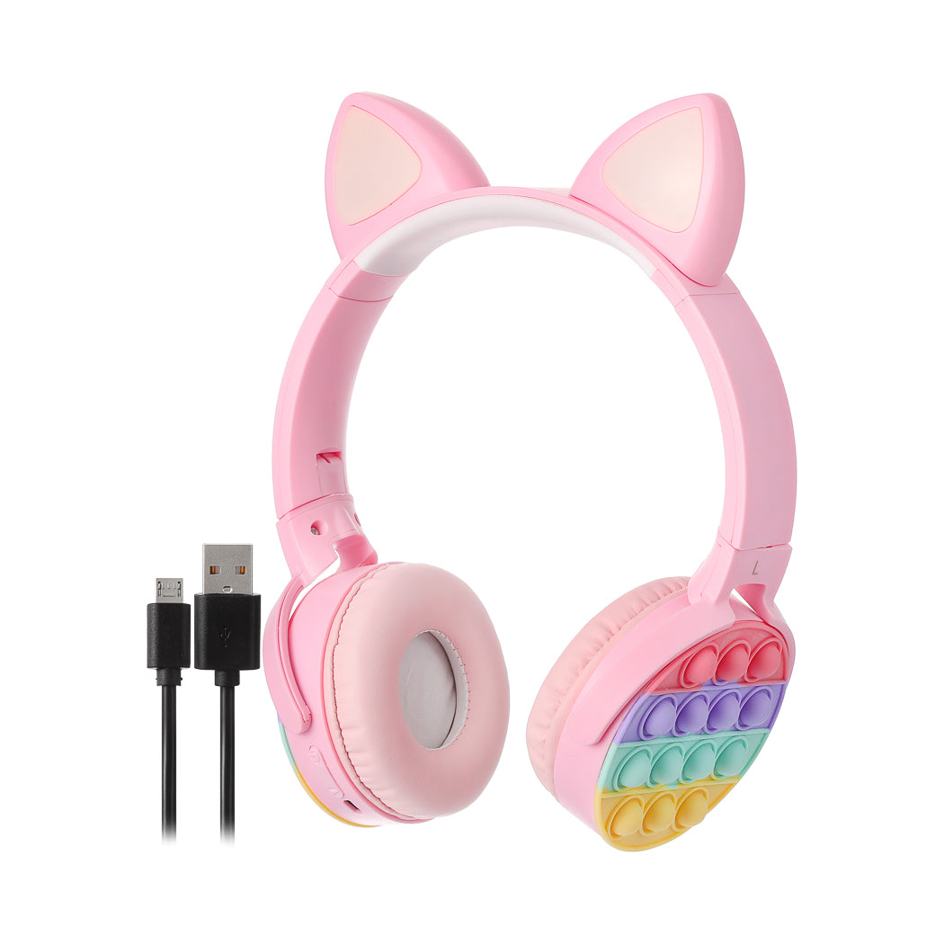 Foldable Cat Ear Wireless Headset with LED Light (Pink) Model H06