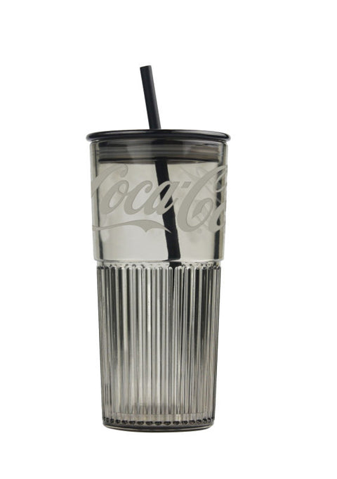Coca-Cola Glass Water Bottle with Straw-550ml (Black)