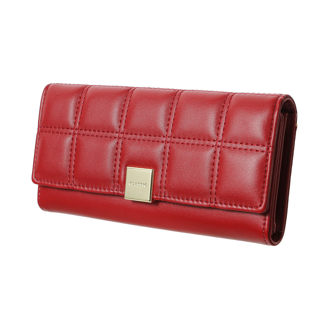 Women's Long Stitches Decorated Grid Wallet(Red)