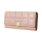 Women's Long Stitches Decorated Grid Wallet (Pink)