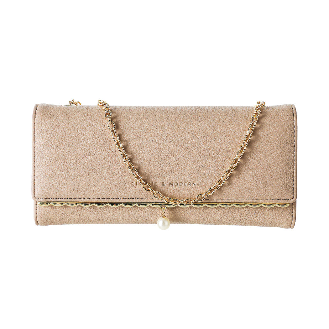 Women's Long Crossbody Bag with Imitation Pearl(Pink)