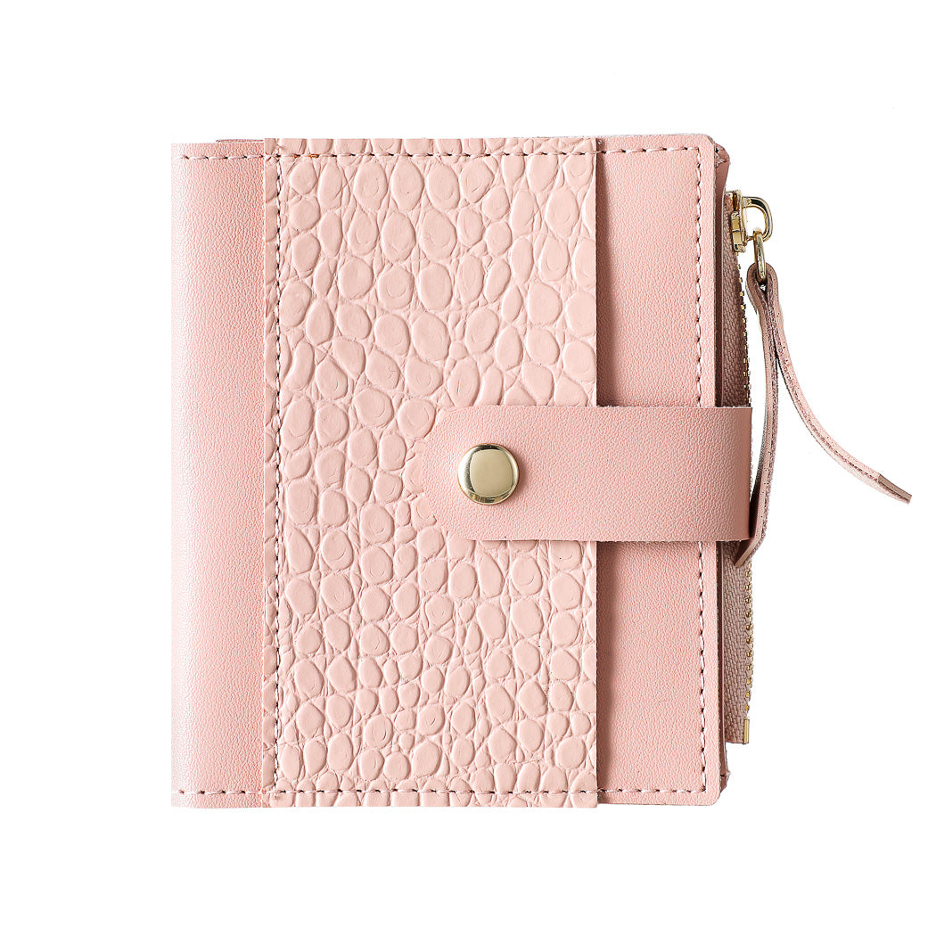 Women's Short Animal Pattern Wallet with Zipper (Pink)