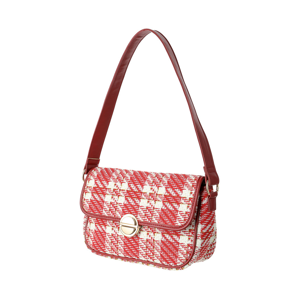 Plaid Crossbody Shoulder Bag with Flap (Red) Miniso Pakistan