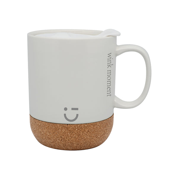 Ceramic Mug with Lid and Cork Base - 300mL (White)