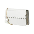 Scalloped Flap Crossbody Bag with Bead Chain (White)