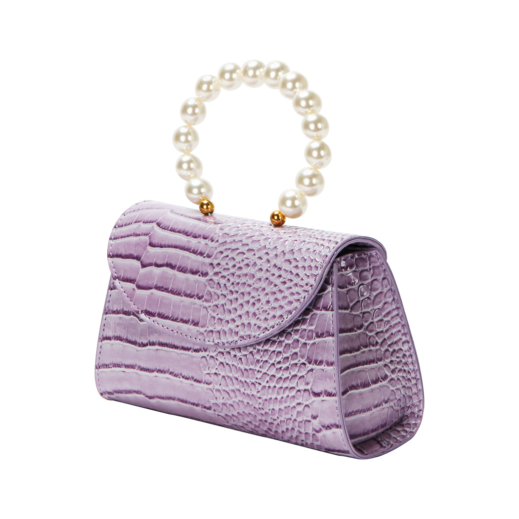 Stone Pattern Beaded Handbag with Flap Top(Light Purple)