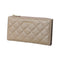 Women's Long Diamond Lattice Pattern Quilted Wallet with Golden Letters (Khaki)