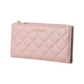 Women's Long Diamond Lattice Pattern Quilted Wallet with Golden Letters (Pink)
