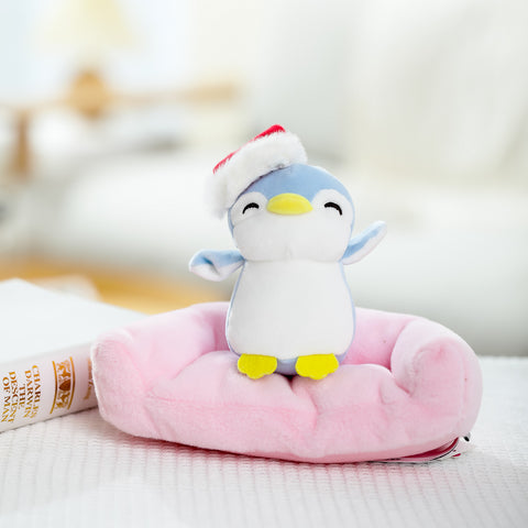 8.7in. Christmas Hat Penguin Couple Couch Plush Toy