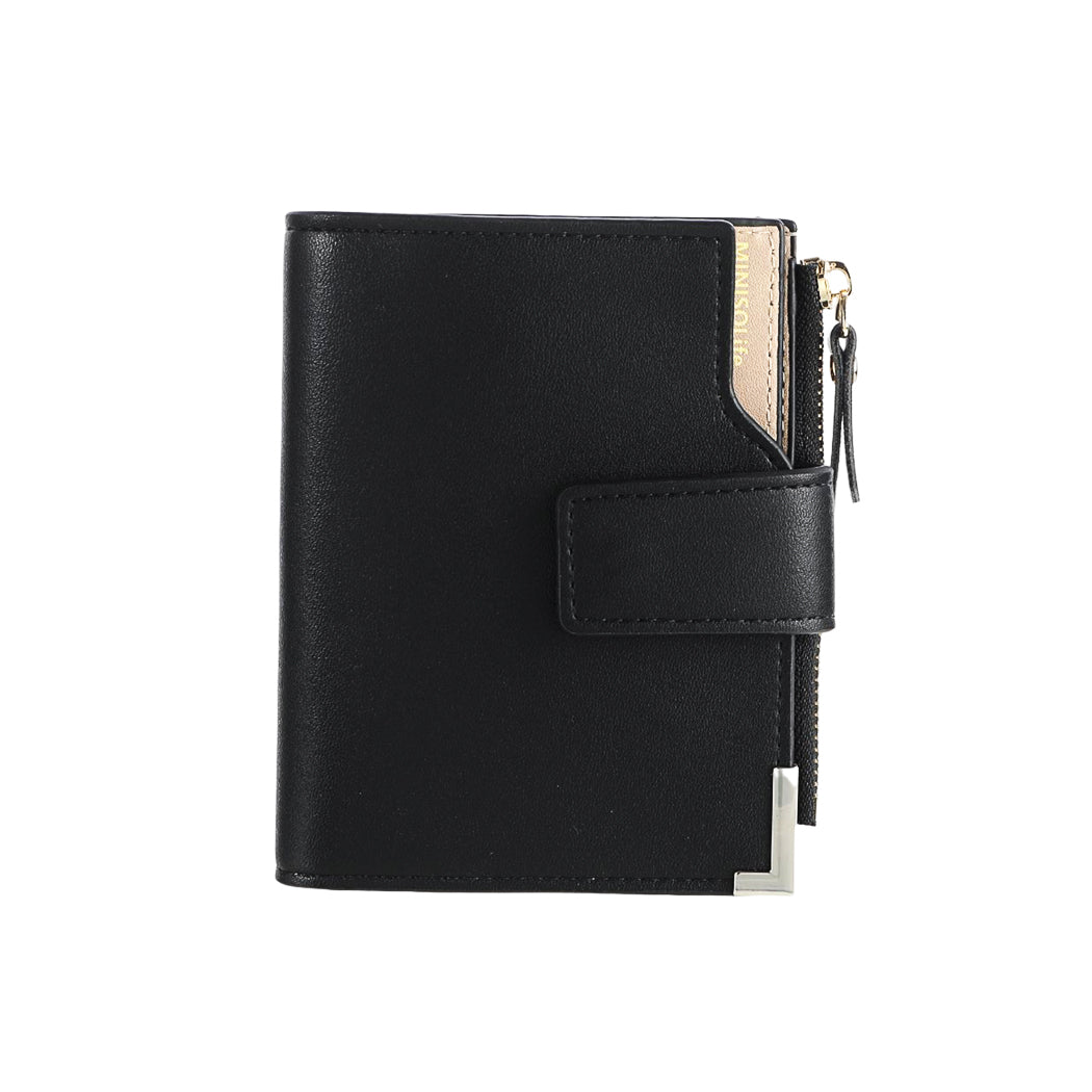 Multipurpose Color Blocking Short Matte Wallet with Hasp (Black)