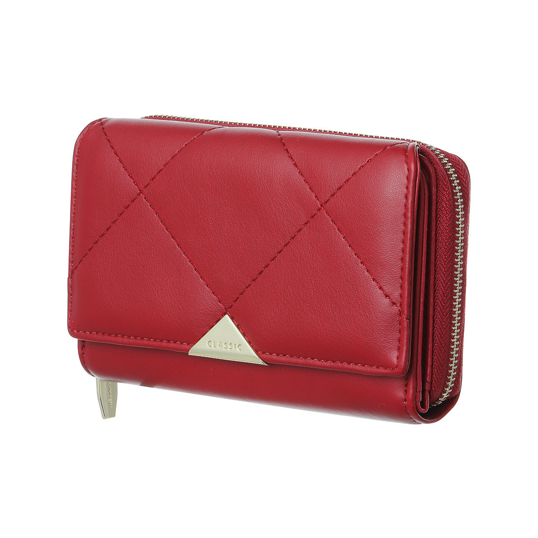 Women’s Medium Bifold Zipper Wallet with Triangle Decoration(Red)