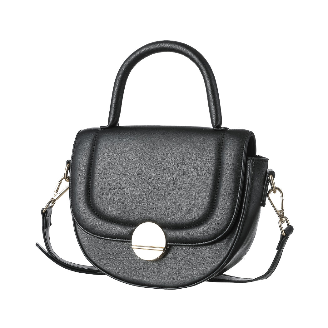 Retro Detachable Half Moon Crossbody Handbag with Flap (Black)