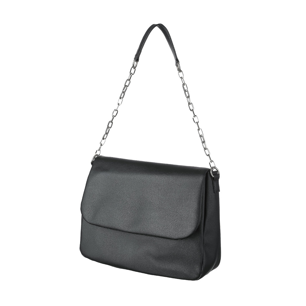 Chain Shoulder Bag with Flap(Black)