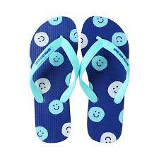 (Blue Smiley Face,41-42) Love and Peace Series Men's Flip Flops
