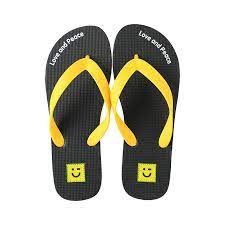 (Yellow Smiley Face,41-42) Love and Peace Series Men's Flip Flops